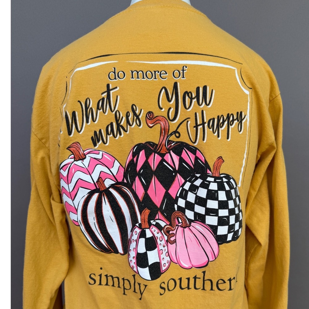 Simply Southern Pumpkin Graphic Long Sleeve Tee Shirt Medium Yellow Fall Preppy